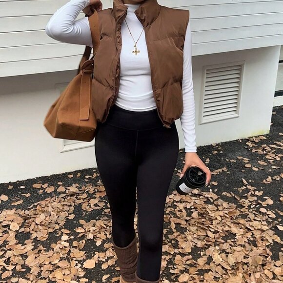 Chocolate Brown Casual Women's Sleeveless Coat Vest - Picture 4 of 7